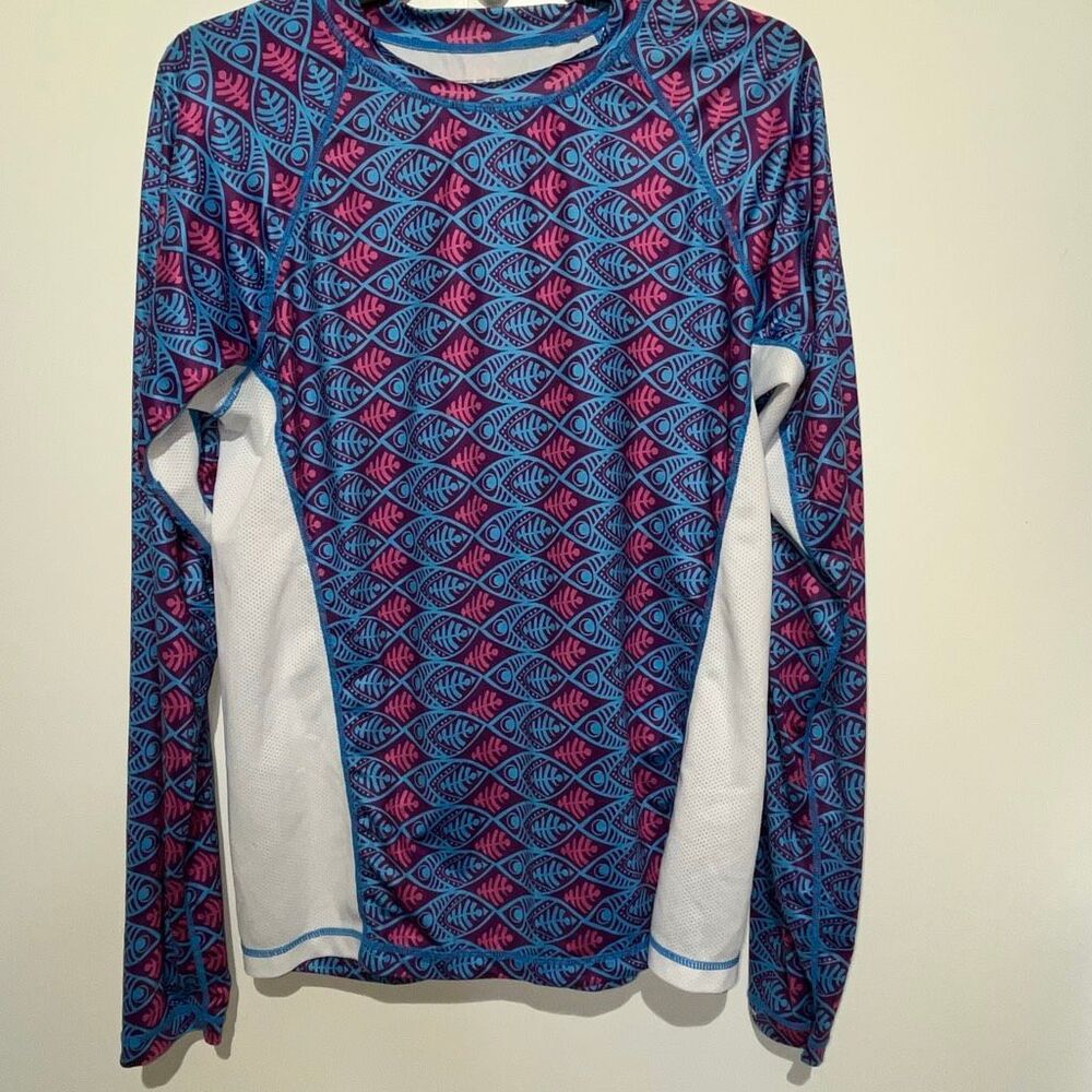 Tormenter Fishing Women's Blue Purple Aqua Fish SPF 50‎ Performance Shirt Medium